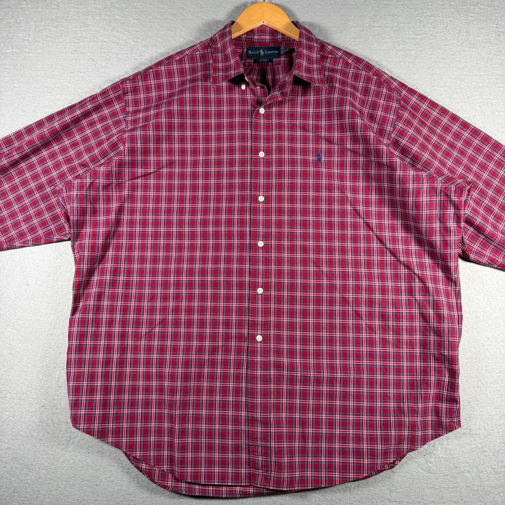 Ralph Lauren Blake Mens XXL Red Blue Plaid Button Down Shirt Long Sleeve Cotton - Picture 3 of 12